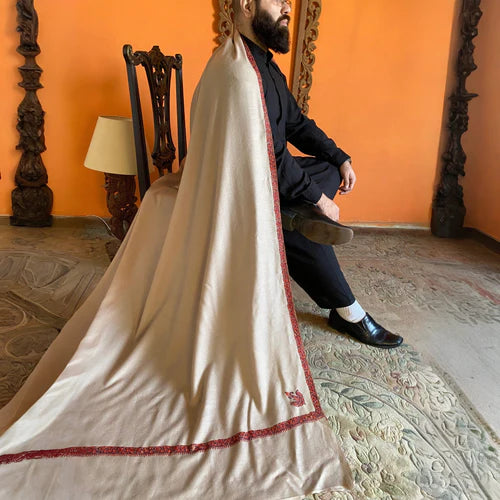 Luxurious Men’s Kashmiri Hand-Embroidered Shawl – Pure Australian Merino Wool – Lightweight & Warm | Beige 1 Brand Logo PKR 30,000