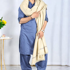 Kamaal Khan Kashmiri Fusion Dhussa Shawl - Creame White