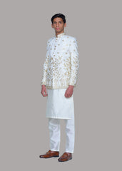 Dress Designers White Golden Tila EMB Prince Coat