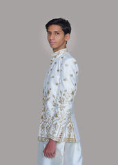 Dress Designers White Golden Tila EMB Prince Coat