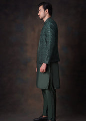 House Of Arsalan Iqbal Emerald Green Front open Prince Jacket.