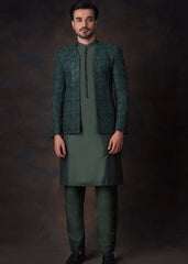 House Of Arsalan Iqbal Emerald Green Front open Prince Jacket.