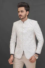 White Jamawar Prince Coat 013 - Azlan Shahzad