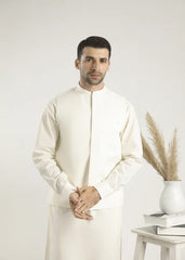 Bosky White Cotton Kurta Trouser & Waistcoat - Men - 3 PC