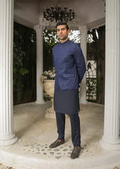 Navy Blue Sequin Embroidered Prince Coat - Men - Abdullah Amin By Muraqsh