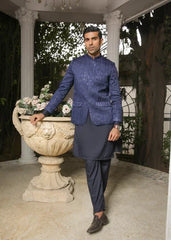 Navy Blue Sequin Embroidered Prince Coat - Men - Abdullah Amin By Muraqsh