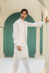 Off White Kameez Shalwar with Blended Waistcoat - Men