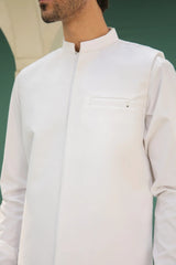 Off White Kameez Shalwar with Blended Waistcoat - Men
