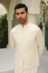 Bosky White Kameez Shalwar with Blended Waistcoat - Men