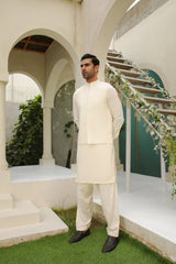 Bosky White Kameez Shalwar with Blended Waistcoat - Men