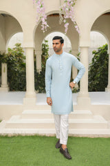 Sky Blue Kurta with White Trouser - Men