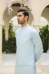 Sky Blue Kurta Trouser with Blended Waistcoat - Men