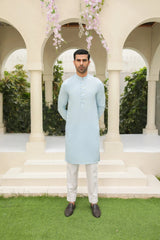 Sky Blue Kurta with White Trouser - Men