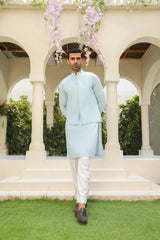 Sky Blue Kurta Trouser with Blended Waistcoat - Men