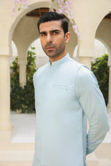 Sky Blue Kurta Trouser with Blended Waistcoat - Men