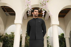 Midnight Black Kameez Shalwar with Blended Waistcoat - Men