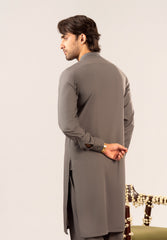 Formal Sand Grey Kurta Shalwar - Collar Neck Embroidered - Men