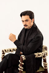 Black Kurta Trouser with Embroidered Waistcoat - 3PC