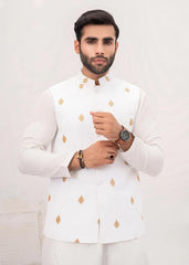 White Embroidered Booti Waistcoat - HK Fashion