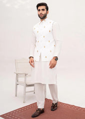 White Embroidered Booti Waistcoat - HK Fashion
