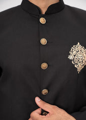 HK Fashion Black Embroidered Prince Coat