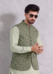 (3 Piece) - Green Festive wear Suit with Matching Waistcoat