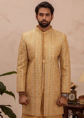 Shahi Short Sherwani -Open Front- Gold - Eminence