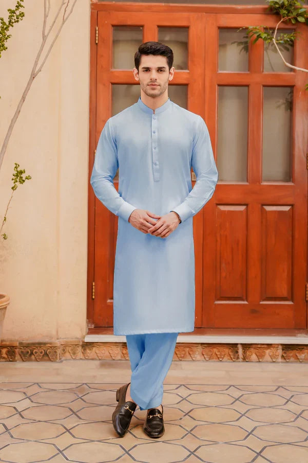 Sky Blue Men Shalwar Kameez - Divinely Crafted