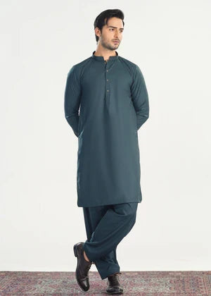 Muraqsh Sea Green Blended Suiting Kameez Shalwar - Men