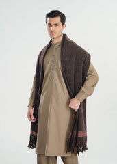 Muraqsh Dark Brown Jacquard Velvet Shawl - Men