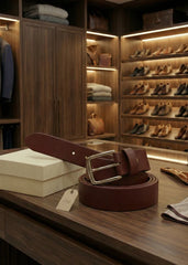 Classic Reddish Brown Textured Leather Belt