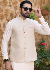 (3 Piece) - Off White Suit with Matching Waistcoat
