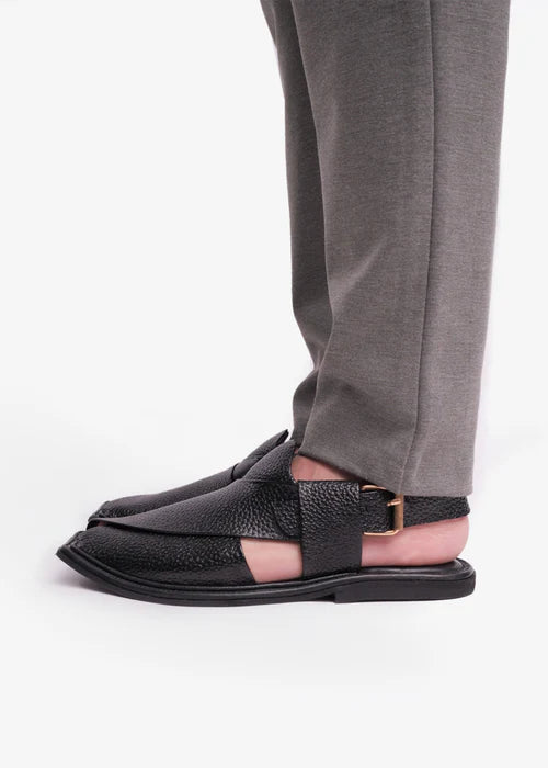Saplaay Charsadwal Black Grained Leather For Men