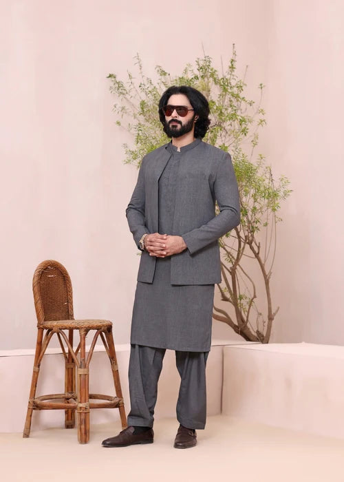 (3 Piece) - Grey Ash Mirage Suit with Matching Waistcoat