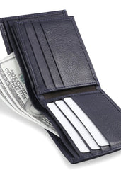 Premium Leather Navy Blue Premium Textured Spacious Wallet For Men (MW0018-036)