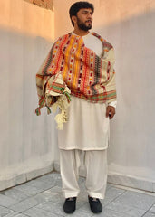 Multani Multicolor Tharri Wadera Shawl for Men | Jumbo Size | Beige Creame