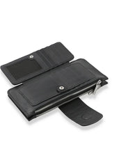 Premium Leather Classic Black Textured Wallet With Beige Flap For Women (LW1115-009)