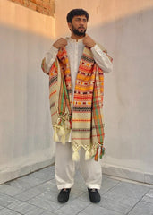 Multani Multicolor Tharri Wadera Shawl for Men | Jumbo Size | Beige Creame