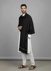 Kamaal Khan Kashmiri Soft Woolen Dhussa Shawl - Black