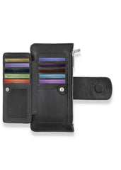 Premium Leather Classic Black Textured Wallet With Beige Flap For Women (LW1115-009)