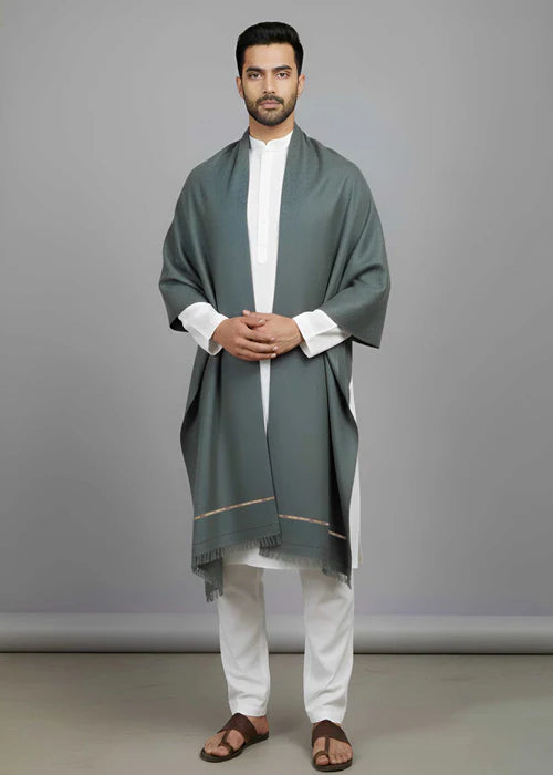 Kashmiri Baildar Dhussa Shawl For Men - Cool Grey