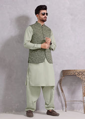(3 Piece) - Green Festive wear Suit with Matching Waistcoat