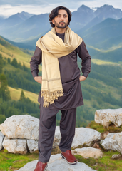 Kamaal Khan Peshawari Dhussa Shawl (Medium) - Beige Creame