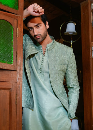 HK Fashion Mint Green Front Open Princecoat