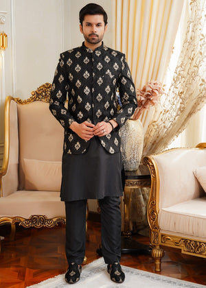 Black & Golden Prince Coat - Azlan Shahzad