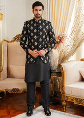Black & Golden Prince Coat - Azlan Shahzad