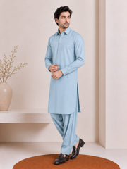 Sky Blue French Collar Kameez Shalwar - Men