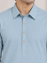 Sky Blue French Collar Kameez Shalwar - Men