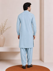 Sky Blue French Collar Kameez Shalwar - Men