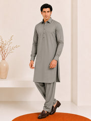 Sand Grey French Collar Kameez Shalwar - Men